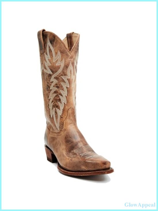 Shoes - Faux Leather Cowboy Boots Embroidered Chunky Heel Mid Calf Pull On